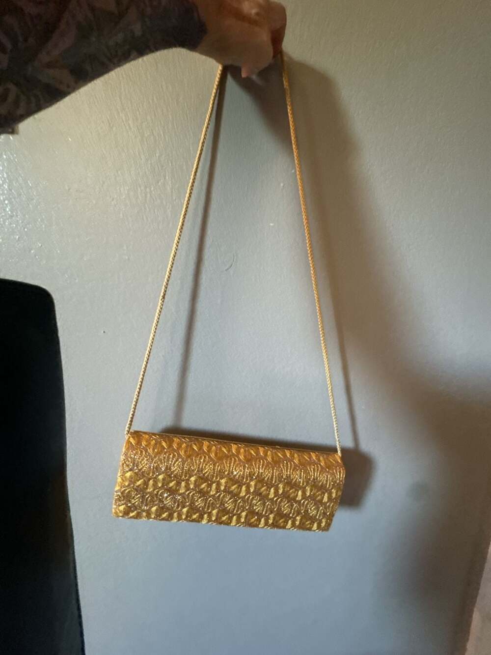 Bijoux Terner Gold Textured Metallic Evening Clutch with Strap